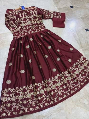 Front,Border Sleeves Embroidery With *Handwork Nug* Long Maxi 2Pcs