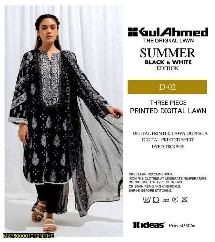 3pcs women unstitched lawn printed suit 