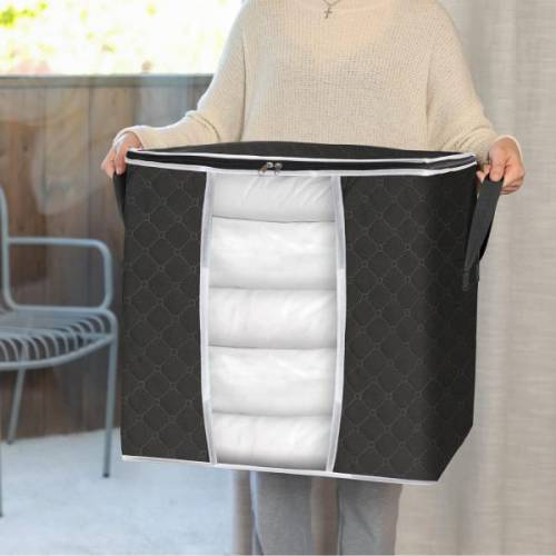 Black Storage Bag Organizer With Reinforced Handle For Comforters