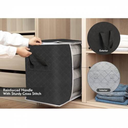 Black Storage Bag Organizer With Reinforced Handle For Comforters