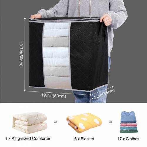 Black Storage Bag Organizer With Reinforced Handle For Comforters