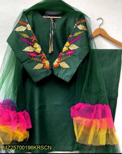 3 pcs women stiched katan silk  suit