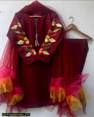 3 pcs women stiched katan silk  suit