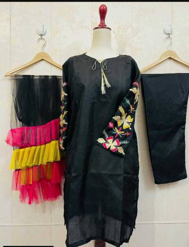 3 pcs women stiched katan silk  suit