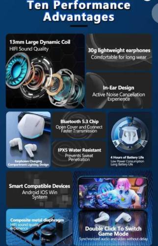 wireless bluetooth earbuds lenovo gm2pro gaming earphones