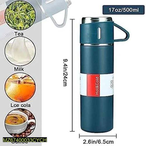 Vacuum Flask Set With 3 Cups, 500Ml 