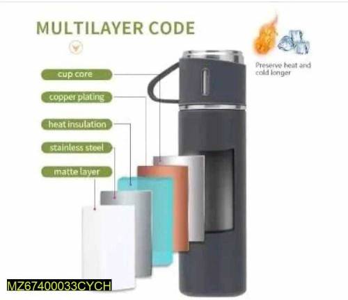Vacuum Flask Set With 3 Cups, 500Ml 