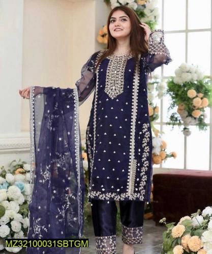 2 Pcs Women Sewing Fancy linen Silk Embroidered Suit