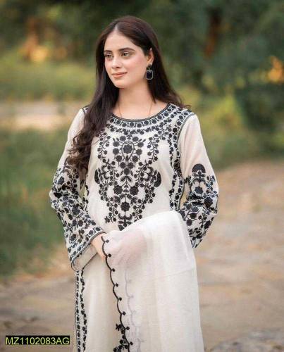 3 pcs womens stitched organza suit
