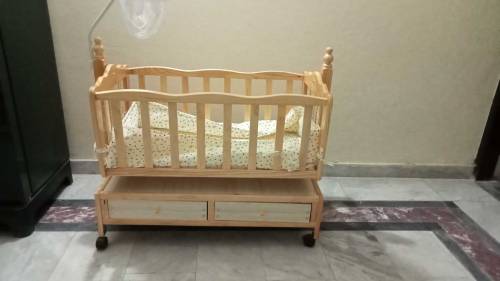 Baby Wooden Cot With 2 Drawers & Mosquito Net