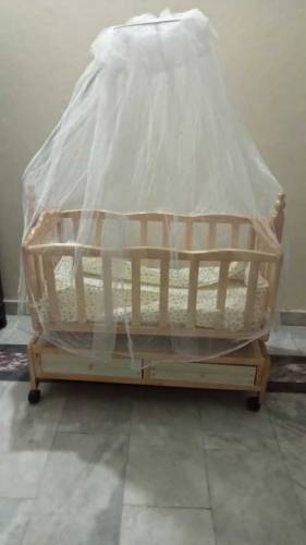 Baby Wooden Cot With 2 Drawers & Mosquito Net