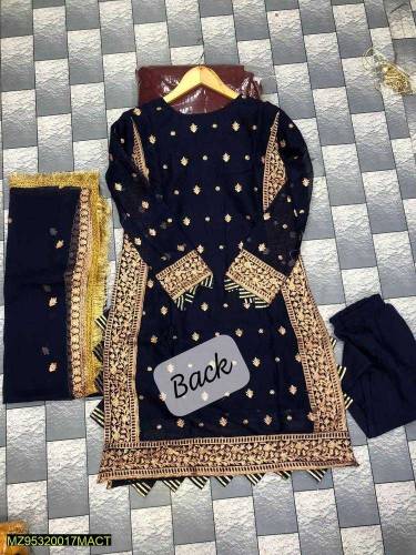 3 pcs womens stiched  crinkel  shiffoon embroided  suit