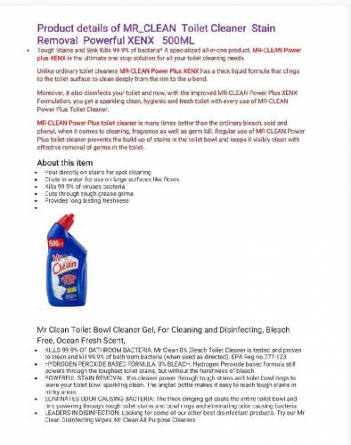 Toilet bowl cleaner XENX 500 ml