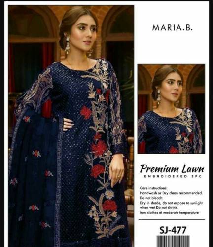 3 Pcs women unstitched lawn Embroidered suit