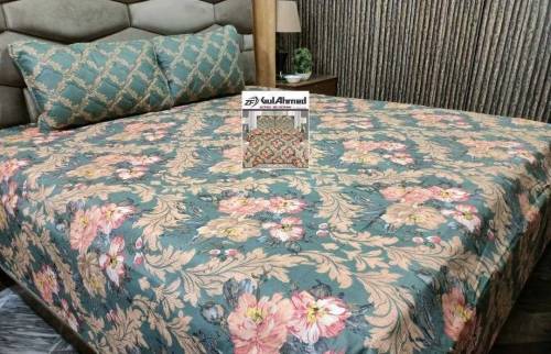 3 Pcs Cotton Salonica Printed Double Bedsheet 