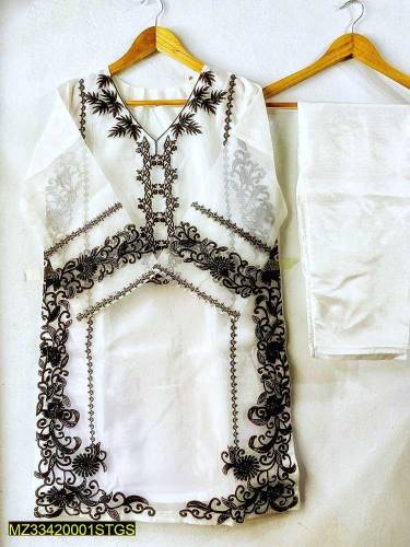 3 Pcs Womens Stitched Organza Embroidered Suit.