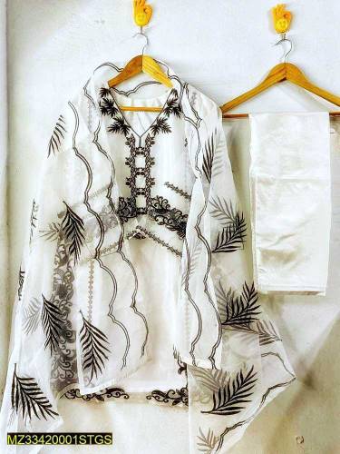 3 Pcs Womens Stitched Organza Embroidered Suit.