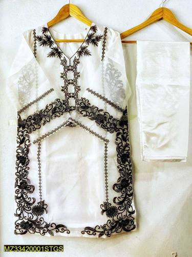 3 Pcs Womens Stitched Organza Embroidered Suit.