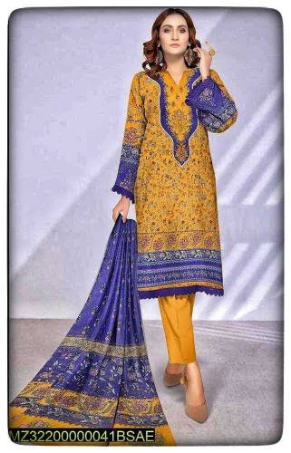 3 Pcs Womens Unstitched Lawn Printed Suit.