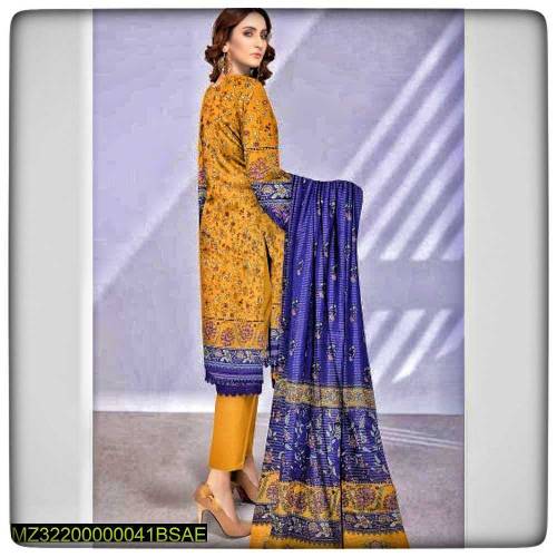 3 Pcs Womens Unstitched Lawn Printed Suit.