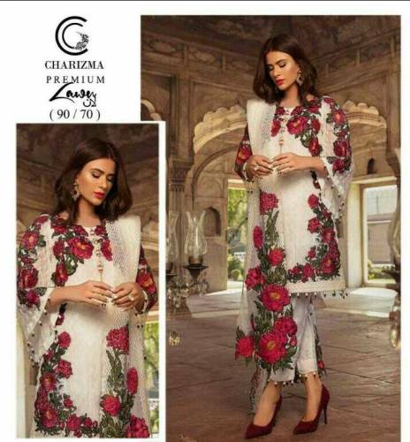 3 pcs women unstitched lawn Embroidered suit