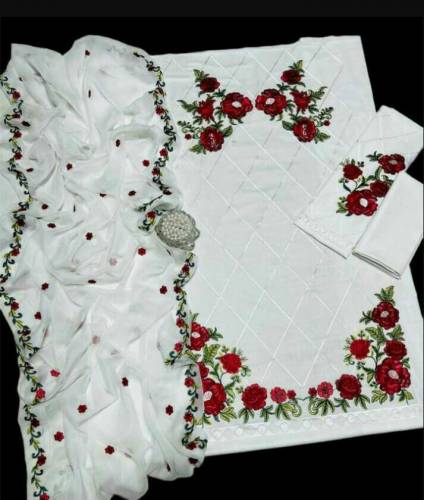 3 pcs women unstitched lawn Embroidered suit