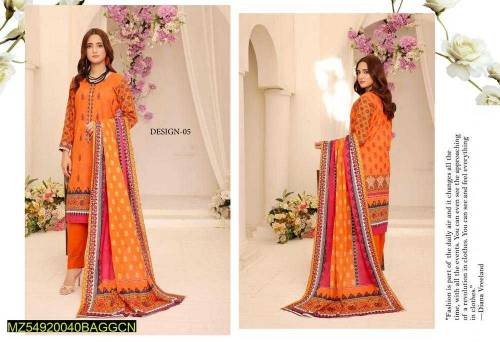 3 pcs women's unstitched lawn embroidered suit 