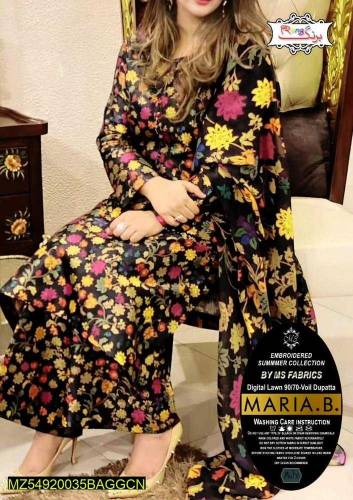 3 pcs women's unstitched lawn embroidered suit 