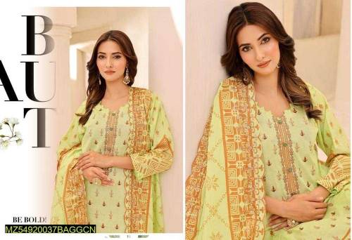 3 pcs women's unstitched lawn embroidered suit 