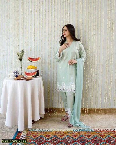 3 pcs women's unstitched lawn embroidered suit 