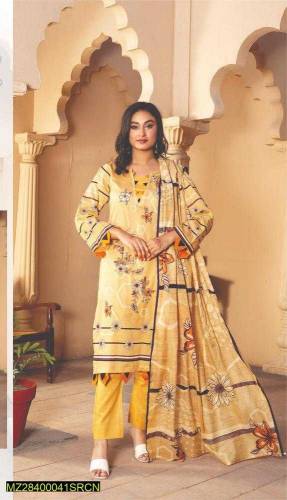 3 pcs women's unstitched lawn embroidered suit 
