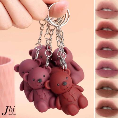 bear key chain matte lip gloss set pack of 6(korean)attractive shades