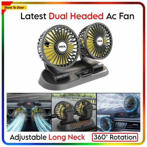 Long Neck fan for car universal 12v Doubble Headed 360 Degree Rotation