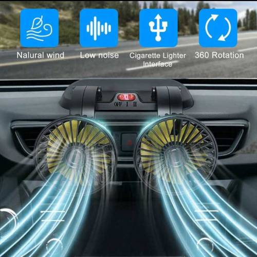 Long Neck fan for car universal 12v Doubble Headed 360 Degree Rotation