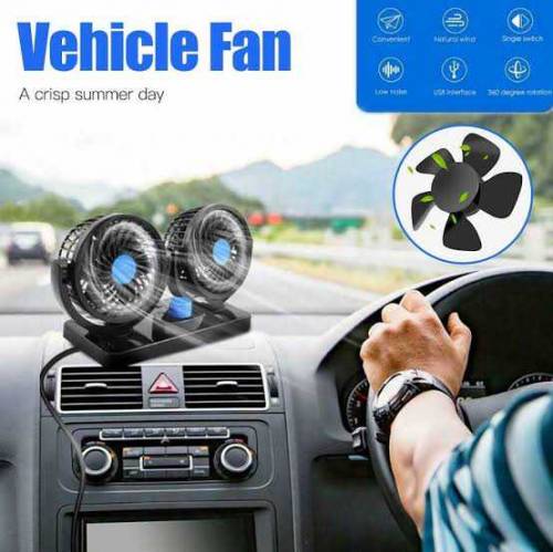 Long Neck fan for car universal 12v Doubble Headed 360 Degree Rotation