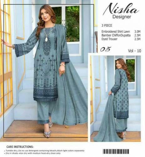 3 pcs women unstitched lawn Embroidered suit