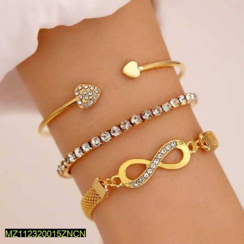 3 PCS TRENDY RHINESTONE BRACELETS