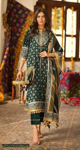 2Pcs women unstitched lawn embroidered printed suit 