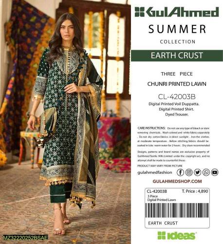 2Pcs women unstitched lawn embroidered printed suit 