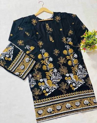 2Pcs Women's Stitched Linen printed Suit 