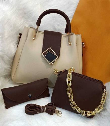 Women's PU Leather Textured Top Handle Shoulder Bags, Pack of 3