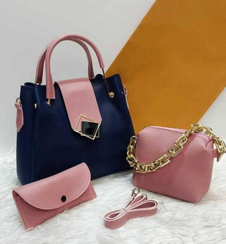 Women's PU Leather Textured Top Handle Shoulder Bags, Pack of 3