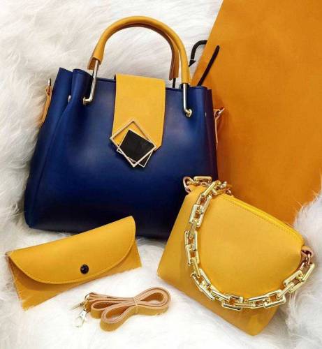 Women's PU Leather Textured Top Handle Shoulder Bags, Pack of 3