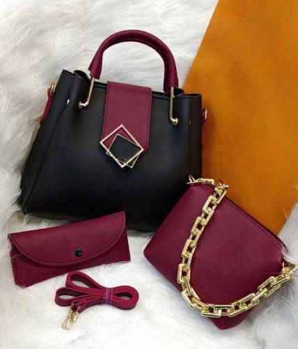 Women's PU Leather Textured Top Handle Shoulder Bags, Pack of 3