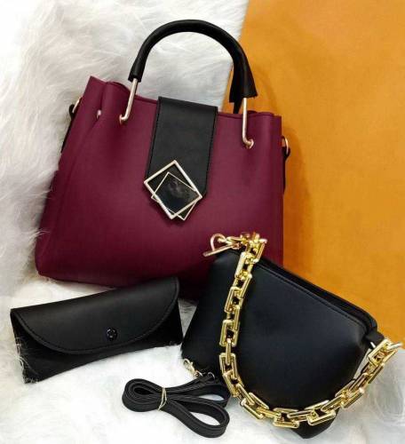 Women's PU Leather Textured Top Handle Shoulder Bags, Pack of 3