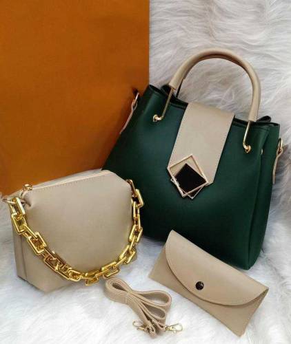 Women's PU Leather Textured Top Handle Shoulder Bags, Pack of 3