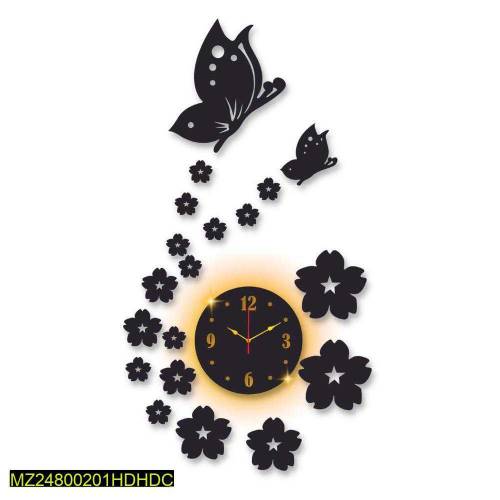 Butterfly laminated wall clock with bright light 