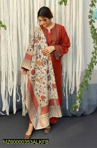 3pcs Women's Stitched Lawn Embroidered Suit