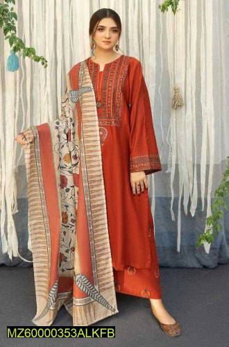 3pcs Women's Stitched Lawn Embroidered Suit