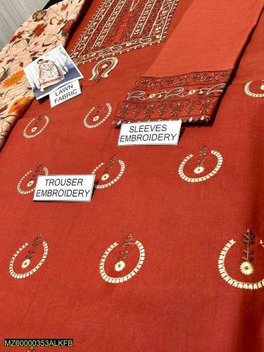 3pcs Women's Stitched Lawn Embroidered Suit